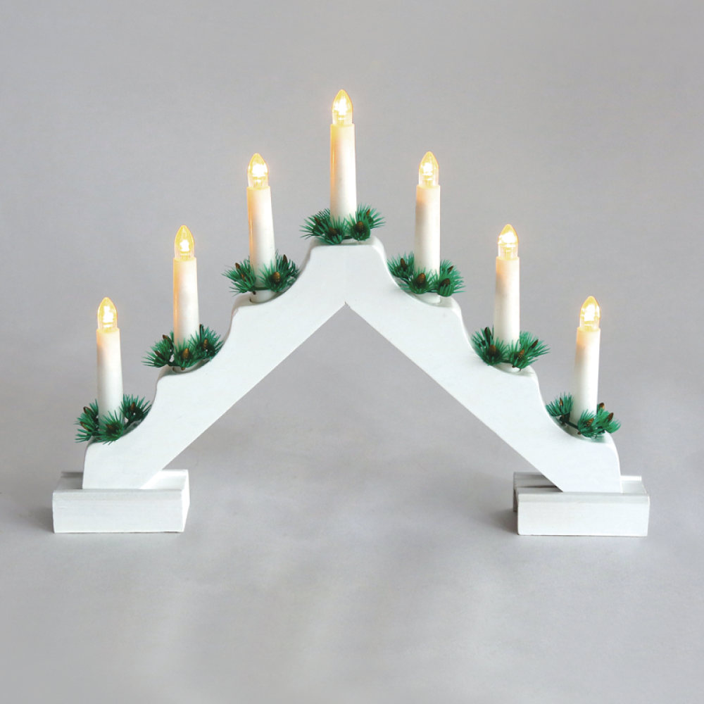 ^ 7 WHITE WOODEN CANDLE BRIDGE, 7 LED ΛΑΜΠ. ΜΠΑΤ. (2XAA), WW,IP20, 39X4.5X30CM  -X0771122